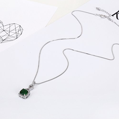 AMYJANE Crystal Jewelry Set for Women - Sterling Silver Square Cubic Zirconia CZ Bridal Pendant Necklace Earrings Set for Wedding Bride Bridesmaids Birthstone Fashion Jewelry Set - color: Emerald