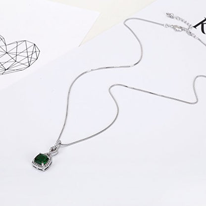 AMYJANE Crystal Jewelry Set for Women - Sterling Silver Square Cubic Zirconia CZ Bridal Pendant Necklace Earrings Set for Wedding Bride Bridesmaids Birthstone Fashion Jewelry Set - color: Emerald