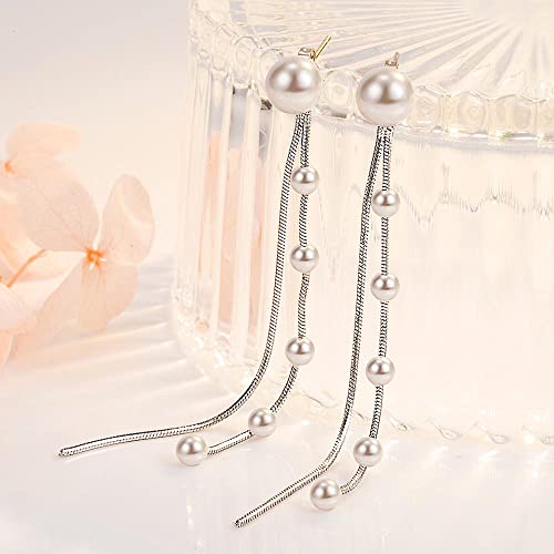 925 Sterling Silver Dangle Earrings with Charms Heart, Water drop, Moon, Star Long Drop Earring for Women Jewelry Gifts Hypoallergenic - color: pearl chain hanging