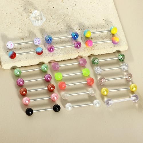 14G Surgical Steel Tongue Rings for Women Men Acrylic Clear Tongue Piercing Jewelry Teaser Slave Ring Skull/Flower/Silicone Soft Spike Ball/CZ/Door Knocker/Pill Tongue Barbell Bars 5/8inch - color: 20pcs mix