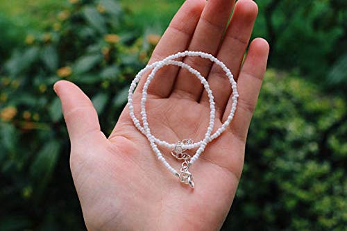 Puka Shell Necklace Hawaiian White Turquoise Bead Choker Beach Necklace for Women (White Bead)