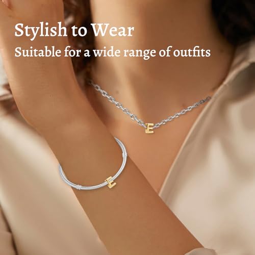S925 A-Z Bead Charms,Initial Letter Alphabet, 14K Gold Plated, for Bracelet Necklace, Gift for Mothers Nurses Day Graduation Birthday Anniversary, for Girlfriend Family Friend, for Pandora - style: E