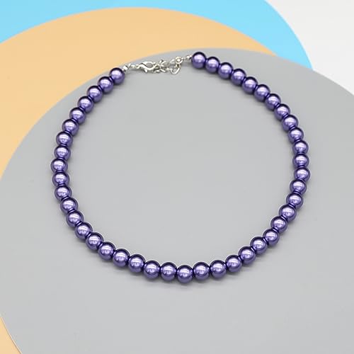 Long Simulated 10mm AAA Pearl Strand Necklace for Women Multicolor Pearl Choker Necklace 1920s Pearl Statement Necklace Costume Jewelry - color: 10mm Purple