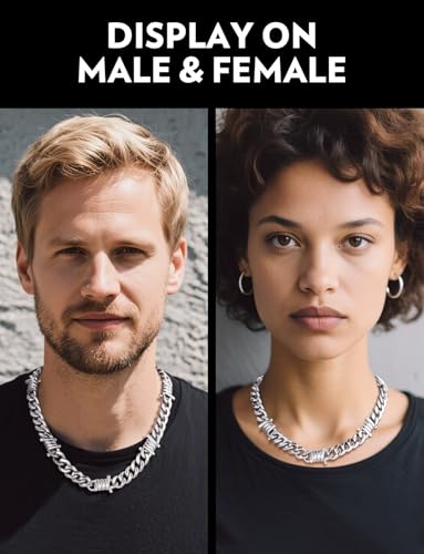 Bandmax Stainless Steel Barbed Wire Cuban Chain Necklace for Men & Women | Edgy Fierce Design, Waterproof & Tarnish Resistant, Silver/Black Tone, 5/7/9/12MM, 16-22 Inches, Street Punk Style Jewelry - color: B1 12MM-Silver, size: 20 Inch (51cm)