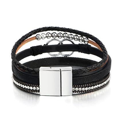 Fesciory Leather Wrap Bracelet for Women, Boho Western Layered Cuff Jewelry | Stackable Bracelets, Easy-On Clasp, Daily Wear, Pairs with Boho Western Outfits, Gift for Women - color: Black11