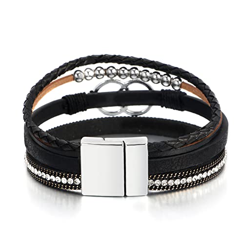 Fesciory Leather Wrap Bracelet for Women, Boho Western Layered Cuff Jewelry | Stackable Bracelets, Easy-On Clasp, Daily Wear, Pairs with Boho Western Outfits, Gift for Women - color: Black11
