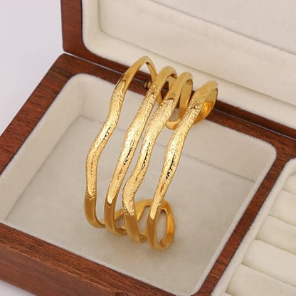 hotoo Gold Open Cuff Bangles Wide Woven Bracelets For Women Stainless Steel Stackable Jewelry For Xmas Birthday Gifts - style: Irregular Waves