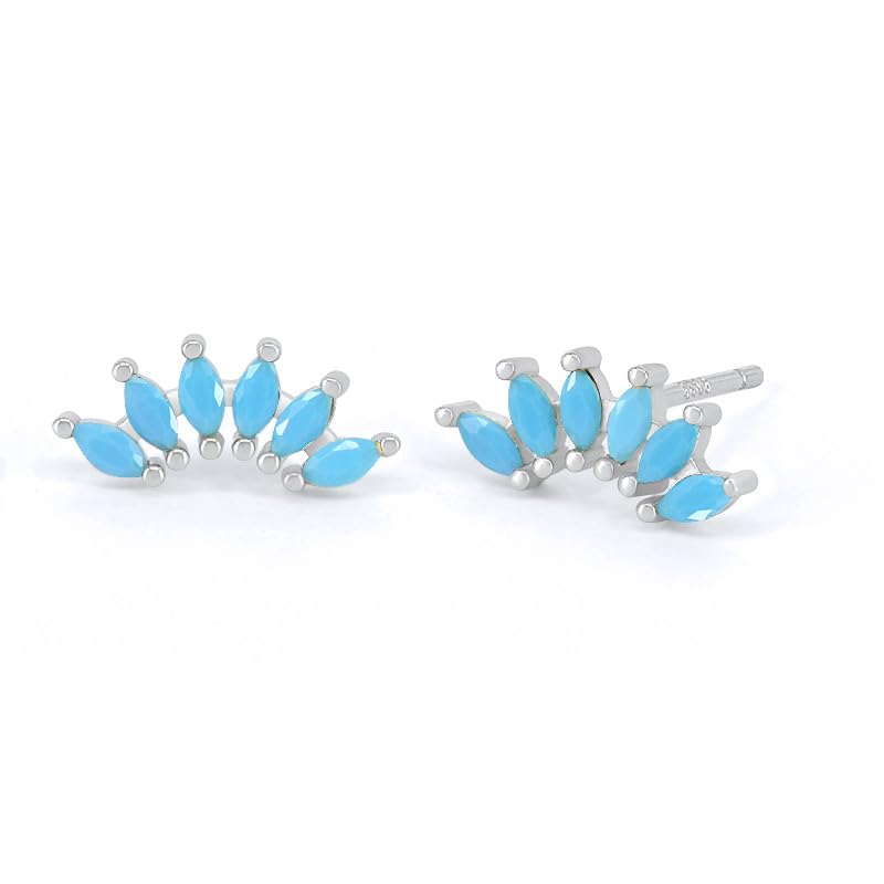 Curved CZ Crawler Ear Climber Cartilage Earrings Helix Conch Tragus Piercing Silver Stud Gold Colorful Cubic Zirconia Jewelry - color: Silver Turquoise Blue