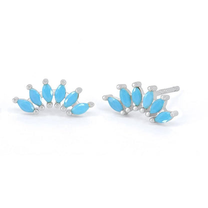 Curved CZ Crawler Ear Climber Cartilage Earrings Helix Conch Tragus Piercing Silver Stud Gold Colorful Cubic Zirconia Jewelry - color: Silver Turquoise Blue