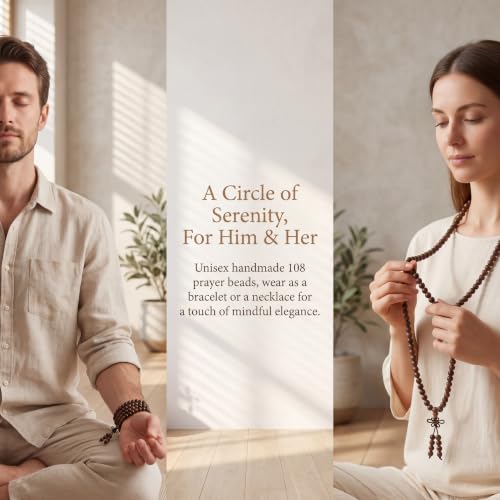 Handmade Mala Beads Bracelet 108 8mm Prayer Meditation Bracelet Sandalwood Elastic, Buddhist Beads, Prayer Mala Necklace for Men and Women Gifts - color: Black Rosewood
