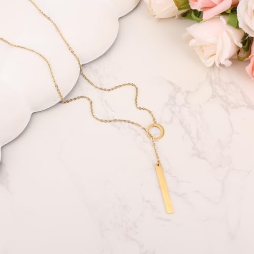 Mikovivi Long Gold Necklace for Women, Dainty Lariat Y-Shaped Pendant Necklace Adjustable Minimalist Jewelry for Women Birthday Holiday Accessories Gifts