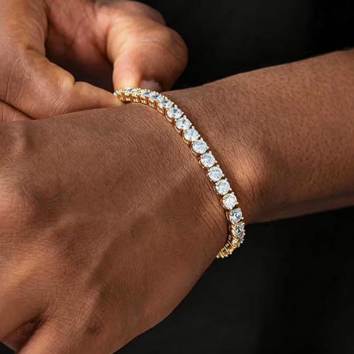 Tennis Bracelets for Women Men Adjustable, AAA Cubic Zirconia Stainless Steel Bracelet Sparkle Simulated Diamond Bangle - color: 18K Gold Plated