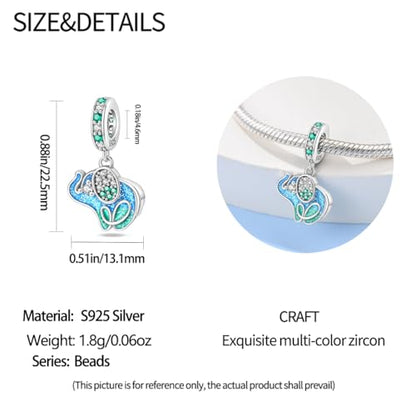 HappyStar 925 Sterling Silver Animal Dogs Charms Pendants fit Pandora Bracelets Necklaces Flowers Sports Travel Charms for Bracelets Women Jrwelry Gifts(with one Spacer Bead Charms) - style: Elephants Charms