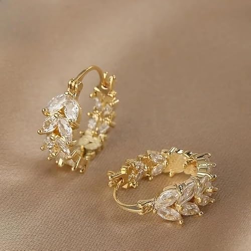 1 Pair Wheat Hoop Earrings for Women, 316 Stainless Steel Wheat Earrings with Synthetic Zirconia, Retro Simple Dangle Hoops, Ideal for Daily Wedding Commute