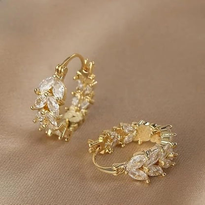 1 Pair Wheat Hoop Earrings for Women, 316 Stainless Steel Wheat Earrings with Synthetic Zirconia, Retro Simple Dangle Hoops, Ideal for Daily Wedding Commute