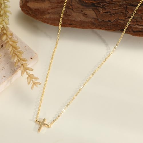 VIROMY Gold Cross Necklace for Women 14K Gold Plated Cute Sidways Cross Pendant Choker Necklaces Simple Trendy Everyday Jewelry for Women - style: Nifty Cross-GD