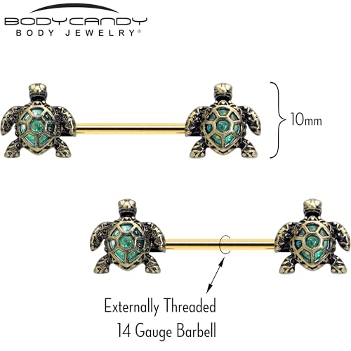 Body Candy 14G 5/8 Nipple Ring Set - 316L Stainless Steel 2Pc Nipplerings Piercing Sea Turtle Style Nipple Barbells
