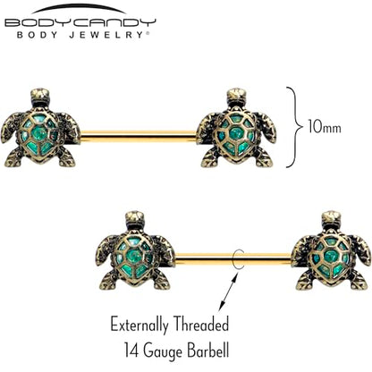 Body Candy 14G 5/8 Nipple Ring Set - 316L Stainless Steel 2Pc Nipplerings Piercing Sea Turtle Style Nipple Barbells