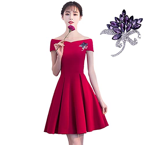 seven wolves Women's Austrian Crystal Brooch Wedding Flower Leaf Bouquet Brooch - color: 1-Red Purple