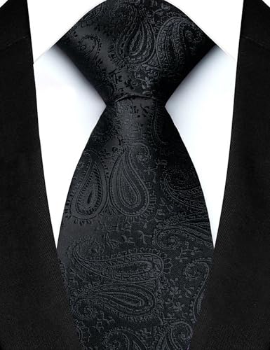 JEMYGINS Mens Paisley Tie and Lapel Pin Necktie Pocket Square and Tie Clip with Sets for Business Casual 4PCS - color: Black
