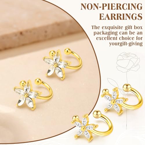Ear Cuffs Non Piercing for Women Flower Earring Cuff Gold Non Pierced Lightweight Hypoallergenic Cartilage Earrings Dainty Jewelry Gift - color: Gold+1Pari
