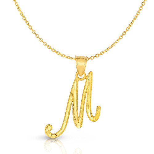 Floreo 10K Yellow Gold Charm Pendant Letter A-Z Personalized Alphabet Initial Name with optional 18 Inch Necklace - style: M with Chain