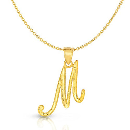 Floreo 10K Yellow Gold Charm Pendant Letter A-Z Personalized Alphabet Initial Name with optional 18 Inch Necklace - style: M with Chain