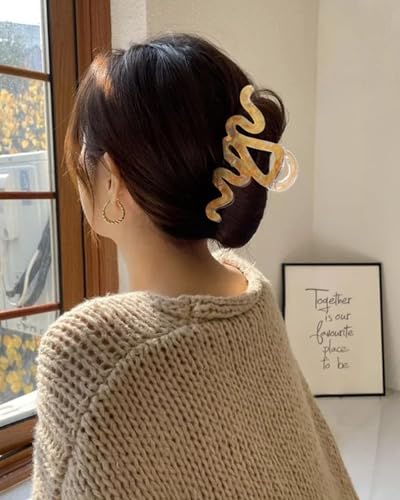 4Pcs Large Hair Claw Clips, Nonslip Cute Jelly Hair Clips for Thick Hair and Long Hair - color: Wave-Pink + Gray + Yellow + Cyan