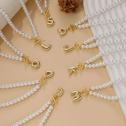 Pearl Necklaces for Women Bubble A-Z Initial Necklace Gold Dainty Pearl Choker Necklace Anniversary Birthday Graduation Gifts for Her Teen Stocking Stufffers Christmas Jewelry - color: F