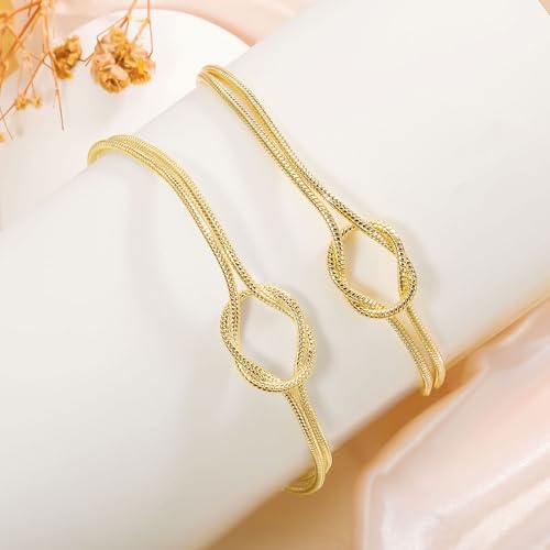 KOHOTA Silver Gold Bracelets for Women Trendy 14K Gold Plated Bracelet for Women Non Tarnish Dainty Stackable Layered Chain Heart Pearl Knot Beaded Bracelets Stack Set Charm Mothers Day Jewelry Gifts - color: A. Knot-gold gold