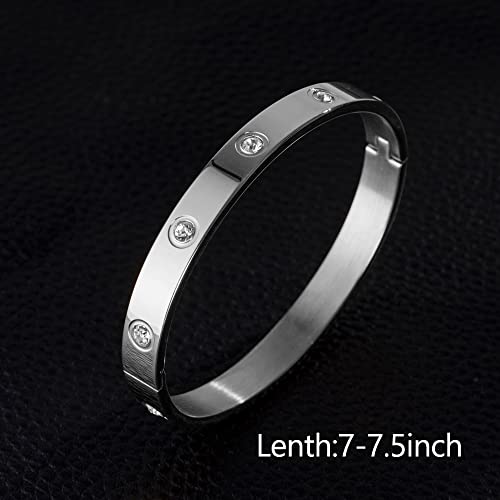 WFYOU 3PCS Stainless Steel Imperial Crown Bracelets for Men Gold Roman Numeral Bangle Bracelet Adjustable Cuff Bracelet Mens Luxury Jewelry Gifts - style: 01:Silver-Cubic Zirconia