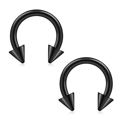 12PCS 14G Surgical Steel Nose Septum Horseshoe Hoop Earring Eyebrow Tragus Lip Piercing Ring - style: 8mm w Spikes