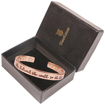 Touchstone Inspirational Copper Engraved Magnetic Bracelets for Women-Personalized Jewelry Gifts for Best Friend/Mom/Daughter/Sister- In a Pretty Gift Box She Believed She Could So She Did. - style: 1- She Believed She Could So She Did