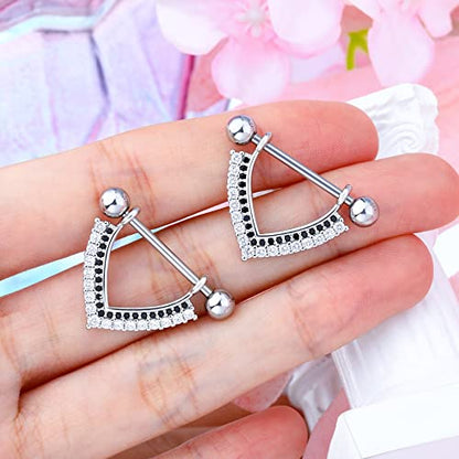 Teardrop Nipple Shield Rings 316L Stainless Steel Nipple Piercing Jewelry 14g Nipple Retainer Barbells Body Piercing for Women 2pcs Double Clear CZ Paved Nipple Bars
