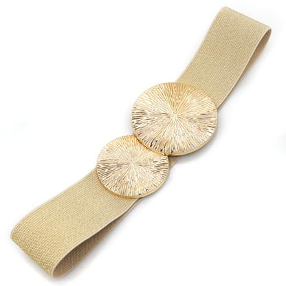 Women Wide Stretchy Waist Belts Elastic Cinch Belt for Dresses - color: Bling Beige Band Gold Buckle, size: Fit Waist 26"-28"