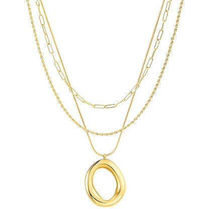 Layered Gold Necklaces for Women,18K Real Gold Plated Trendy Circle Pendant Necklace, Stackable Necklace Stainless Steel Jewelry Gifts for Birthday Valentine's, Mother's Day & Christmas - style: Gold-C