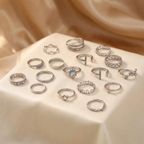 42-Piece Gold Tone Stackable Ring Set for Women, Boho Minimalist Stacking Rings with Crystal & Heart Accents, Adjustable Open Band Jewelry for Daily Wear - style: TZY-003350-01