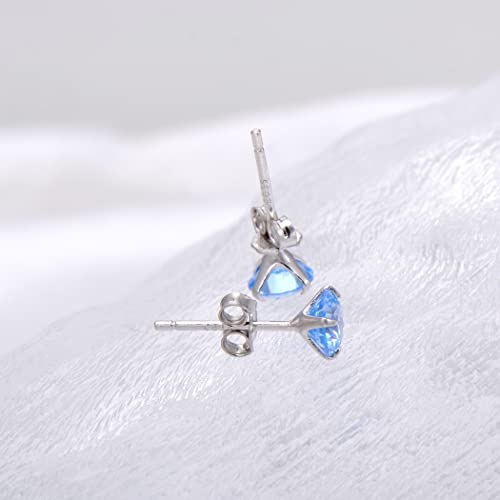 3 Pairs Color Zirconia Earrings Studs, Sterling Silver Studs Earrings Set 3MM 4MM 5MM - color: Blue