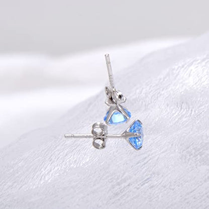 3 Pairs Color Zirconia Earrings Studs, Sterling Silver Studs Earrings Set 3MM 4MM 5MM - color: Blue