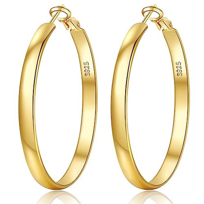 EXGOX 5mm Wide Gold Hoop Earrings for Women,Sterling Silver Hoop Earrings Large Silver Hoop Earrings Hypoallergenic Lightweight 14K Real Gold Plated Big Hoop Earrings for Women 30/40/50/60/70mm - color: Gold Color/70MM