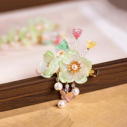 A Pair Wedding Hair Clips, Handmade Floral Design Crystal Hair Clips Pearl Barrettes, Rhinestones Flower Clips Pearl Headpieces Hair Pins Hair Accessories for Women Girls (Light Green) - color: Light Green
