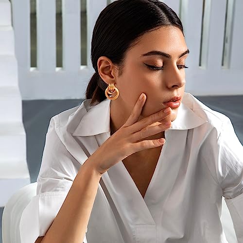 Gold Chunky Earrings for Women Geometric Knot Link Drop Dangle Earrings 14K Gold Plated Statement Earrings Trendy Gold Jewelry - color: Style 6