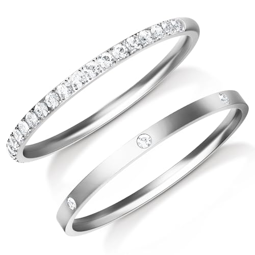 ZOOROO 2-Pack Stackable Bands for Oura Ring 5/Oura Ring 4/Oura Ring 3 Stack | 14K Gold Plated Stacking Rings for Oura Ring Enhancer ,Simulated Diamond Oura Ring Stacker Decorative Bands for Women - color: Silver, size: 5