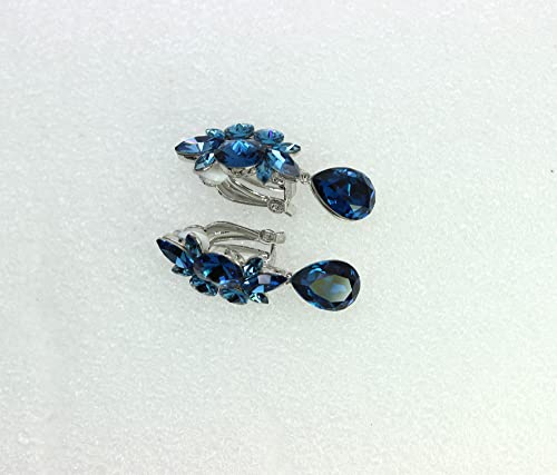 Faship Statement Dangling Floral Clip On Earrings For Women - color: Navy Blue