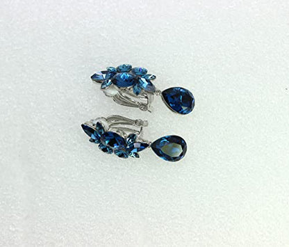 Faship Statement Dangling Floral Clip On Earrings For Women - color: Navy Blue