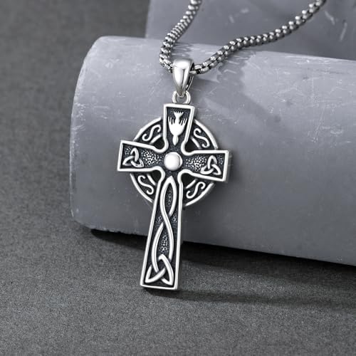 Cross Necklace for Men Women 925 Sterling Silver Cross Pendant Necklace Christian Religious Jewelry Gifts for Anniversary - color: 10-Celtic cross