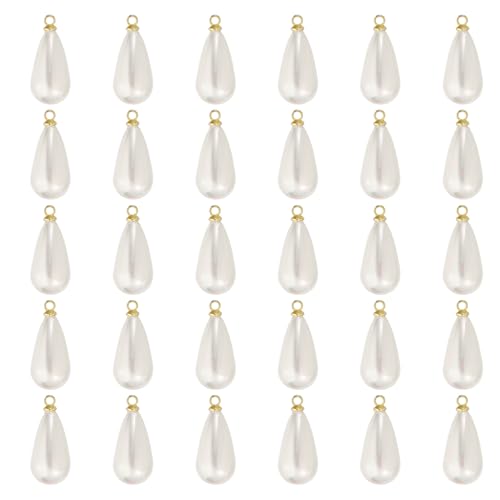 PATIKIL Pearl Charm, 50Pcs Pearl Beads Teardrop Faux Pearl Pendant Charm with Loop for Jewelry Making Bracelets Earrings Necklace - color: Gold, size: 18x10mm
