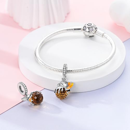 925 Sterling Silver Charms for Bracelets and Necklaces Lipstick and Perfume High Heels Dangle Pendants Heart Butterfly Bead Charms Halloween Christmas Gift for Womens - style: Honey jar Bee Dangle