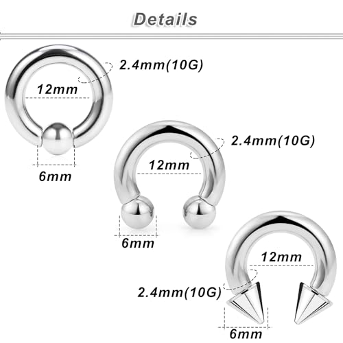 00G 0G 2G 4G 6G 8G 10G 12G 14G 16G Septum Rings Silver Black Surgical Steel Heavy Gauges Earrings Stretching kit Eyebrow Lip Septm Nose Rings Helix Tragus Daith Rook Earrings Hoops 10mm-19mm - color: Silver, size: 10G(2.5mm)-Inner Dia:12mm