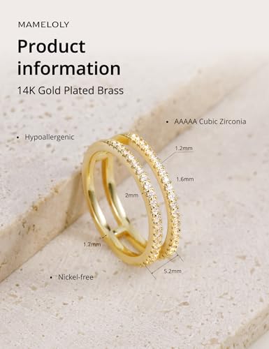 Mameloly Wedding Bands for Women Dainty CZ Cubic Zirconia Half Eternity Stackable Engagement Enhancer Guard Double Ring Size 4-12 - color: 14k Gold Plated